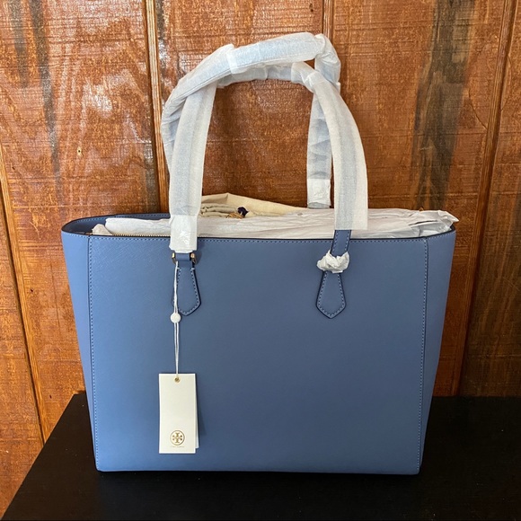 Tory Burch Robinson Saffiano Leather Tote Bluewood - Picture 8 of 11